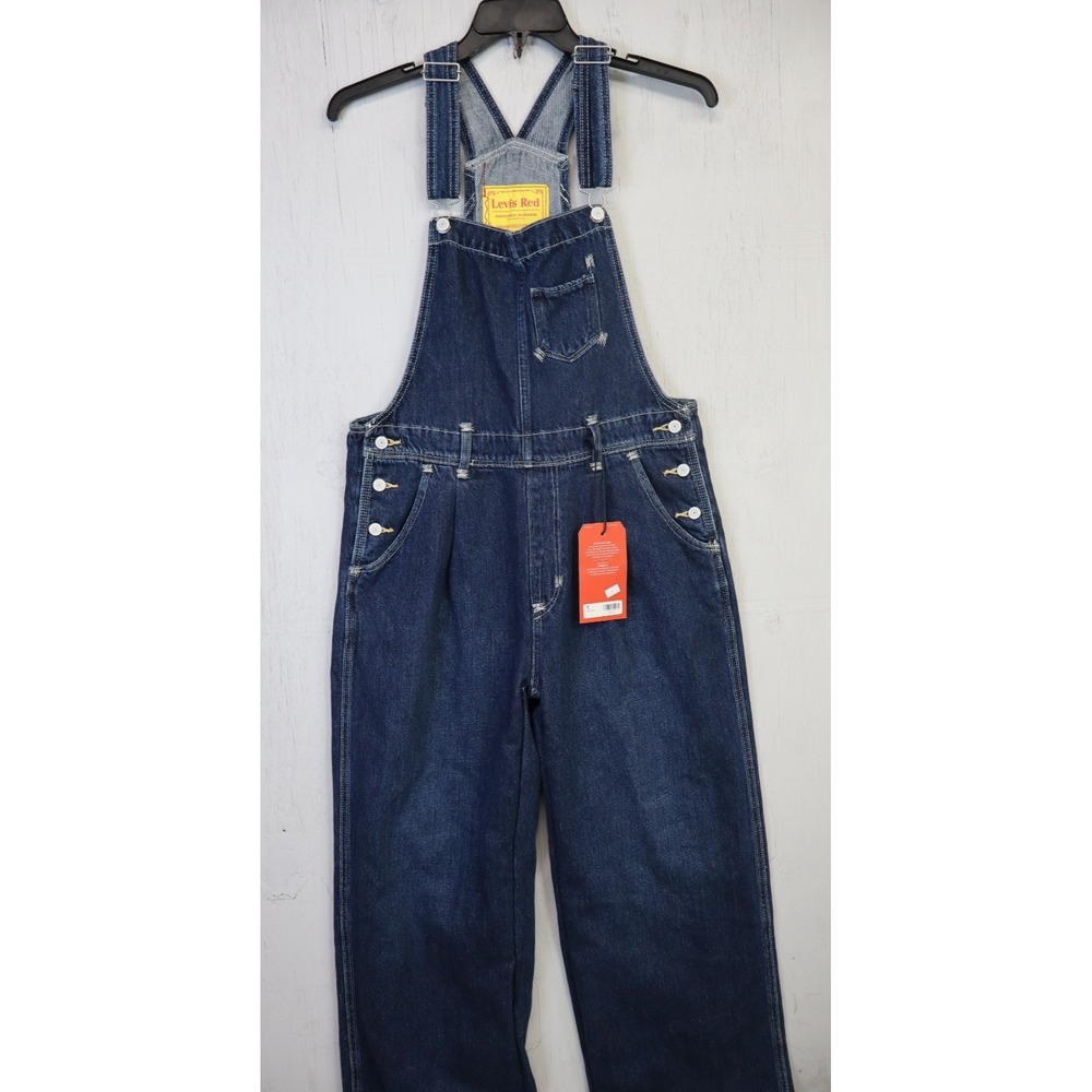 Levi's Red Womens Denim Overalls Size Large L Cotton Hemp Wide Leg NWT Dark Wash